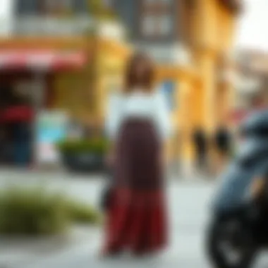 A modern outfit styled with a gypsy skirt for contemporary fashion