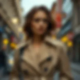 Stylish trench coat in urban setting