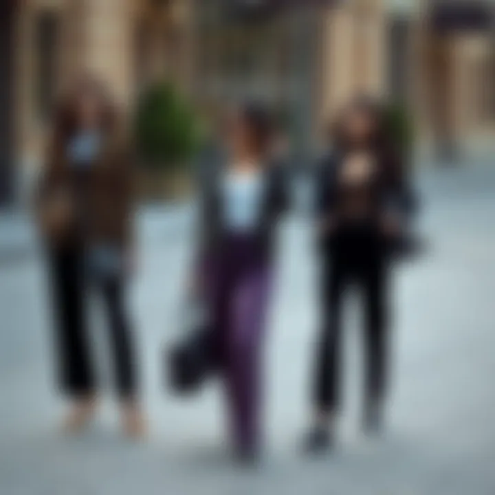 Versatile Styling Options for Velvet Trousers Different outfit styles featuring purple velvet trousers