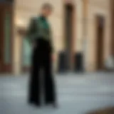 Elegant Pairing of Velvet Trousers Chic velvet trousers in a stylish outfit