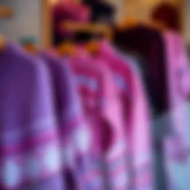 Different shades of purple knitwear displayed