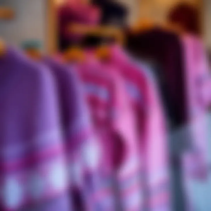 Different shades of purple knitwear displayed