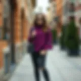 Elegant purple sweater styled with accessories