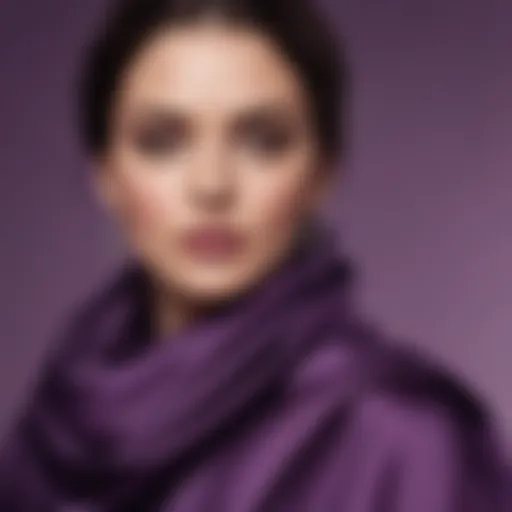 Elegant purple scarf draped elegantly over a fashion model