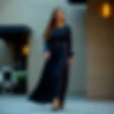 Elegant navy long tunic showcasing modern fashion trends