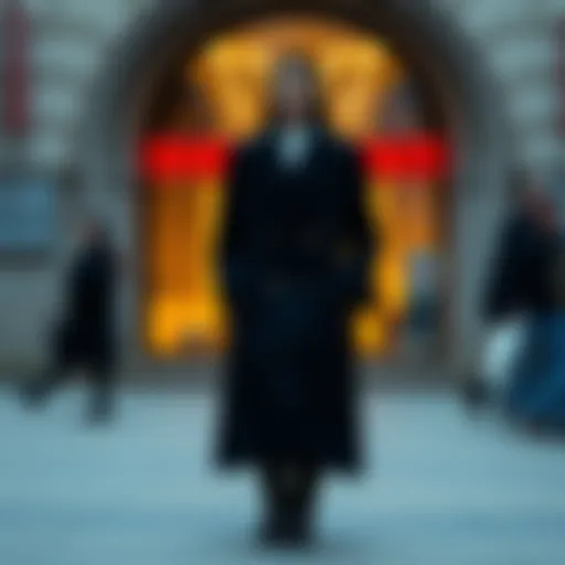 Elegant navy overcoat showcasing its refined design.