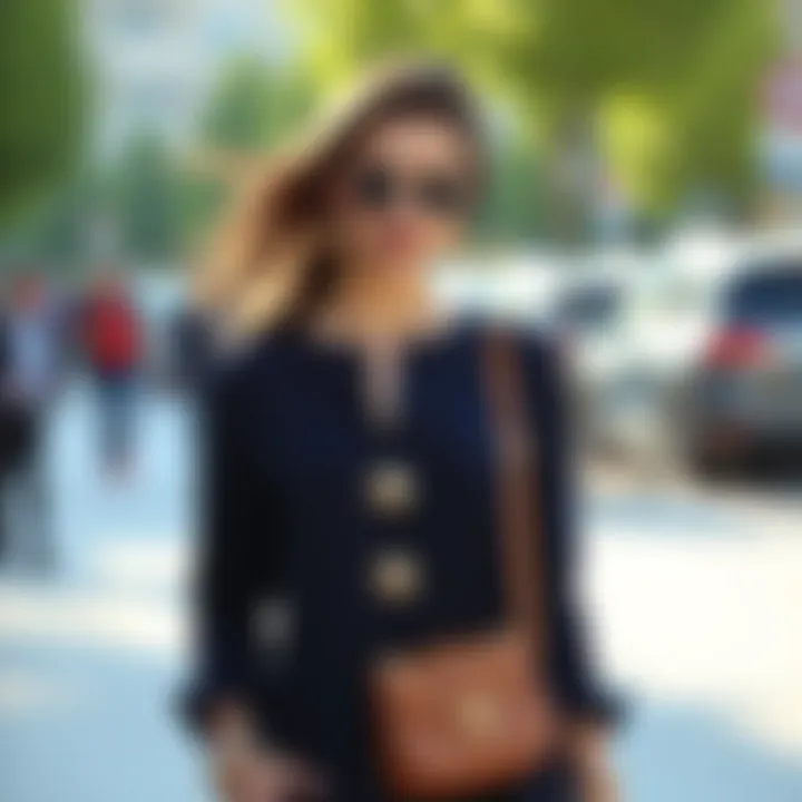 Stylish pairing of a navy long tunic with accessories