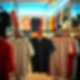 Stylish new season t-shirts displayed in a vibrant boutique setting