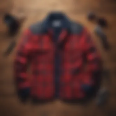 Stylish lumberjack shirt jacket displayed on a wooden background