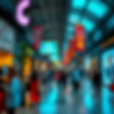 A vibrant outlet center bustling with shoppers