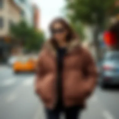 Oversized puffer jacket in urban setting