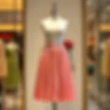 Elegant Display of a Pleated Skirt A stylish pleated skirt displayed on a mannequin in an elegant boutique.
