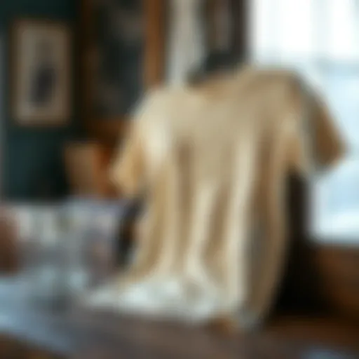 A classic cotton t-shirt displayed on a wooden surface, showcasing its texture and color.