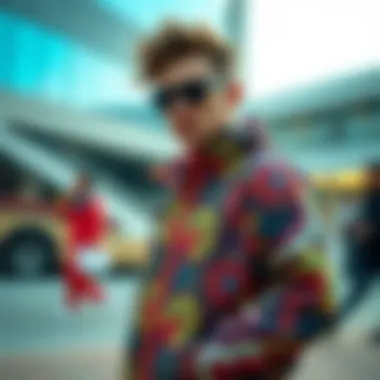A vibrant patterned tracksuit showcasing unique design elements