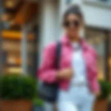 Fashionable Outfit with Pink Denim Jacket and Accessories Fashionable outfit featuring a pink denim jacket paired with chic accessories