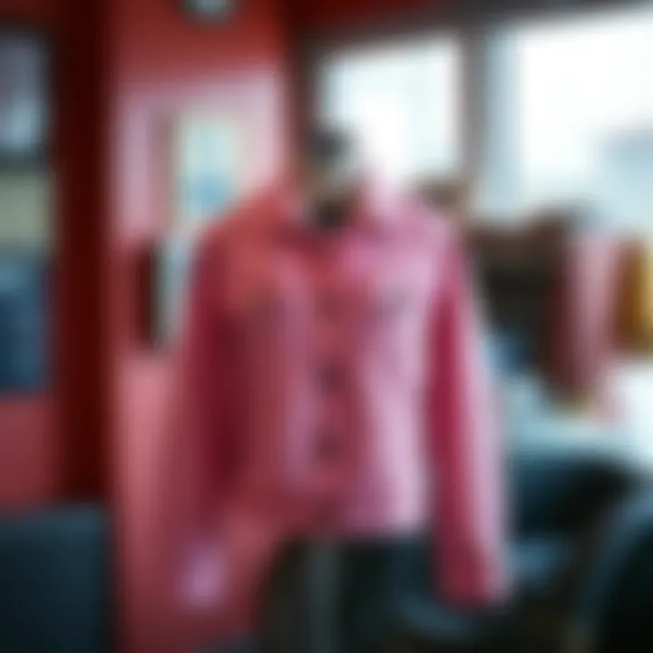 Vintage pink denim jacket displayed against a retro backdrop