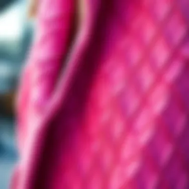 Close-up of a pink coat with unique textures and patterns