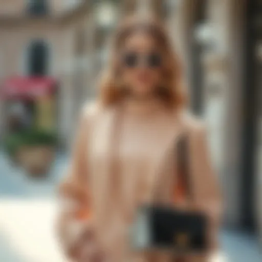 Elegant powder tunic styled with chic accessories