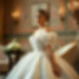 Elegant puffed wedding dress showcasing intricate lace details