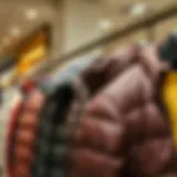 Trendy puffer jackets displayed in a retail environment