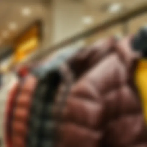 Trendy puffer jackets displayed in a retail environment