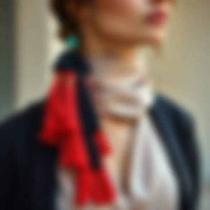 A vibrant tassel accessory draped elegantly over a chic outfit