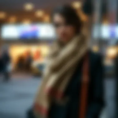 A stylish outfit featuring a shawl paired with modern attire