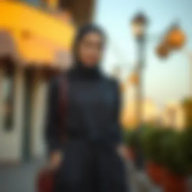 Stylish ensemble featuring a comfortable modest dress