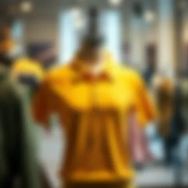 A stylish yellow collared t-shirt showcased on a mannequin.