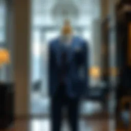 Elegant sax blue suit displayed on a mannequin in a sophisticated setting