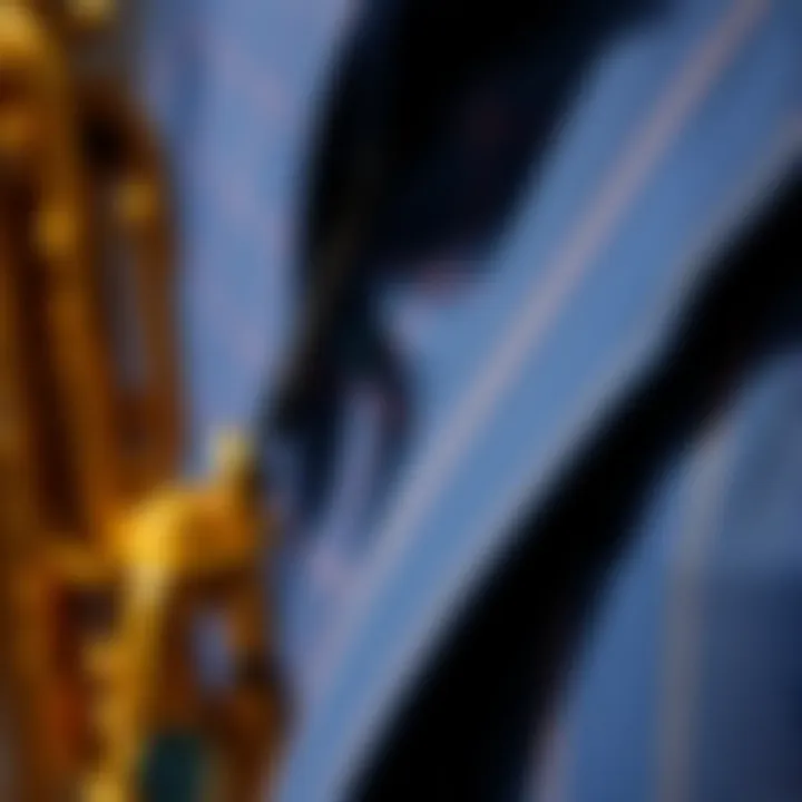 Close-up of the fabric and texture of a sax blue suit