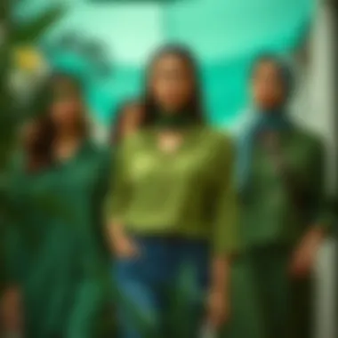 Showcasing different shades of green in tunics