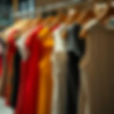 Fashionable short-sleeve vests displayed on a rack