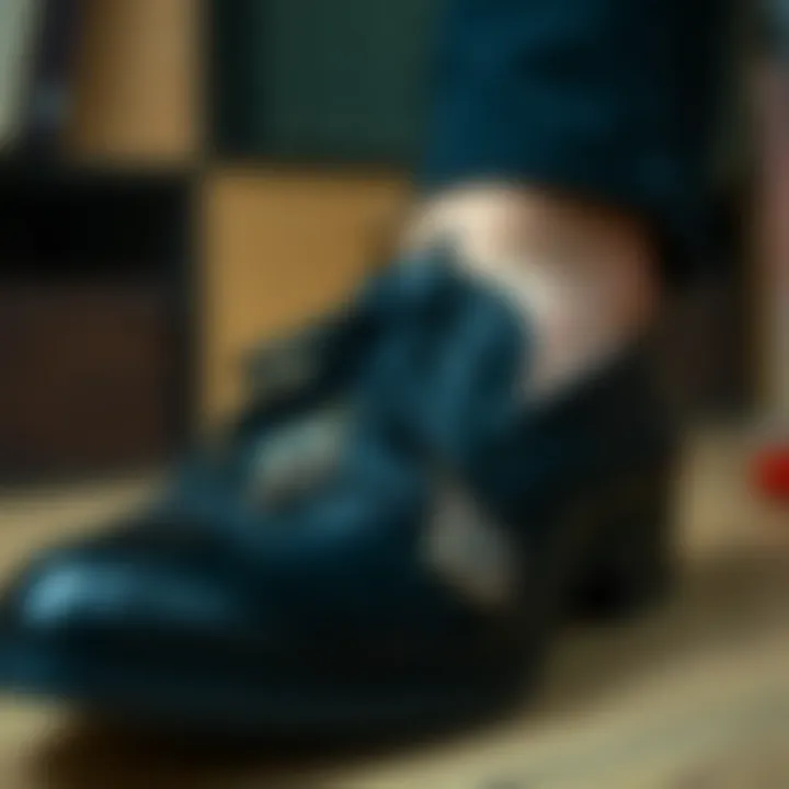 Close-up of black shoe detailing and craftsmanship