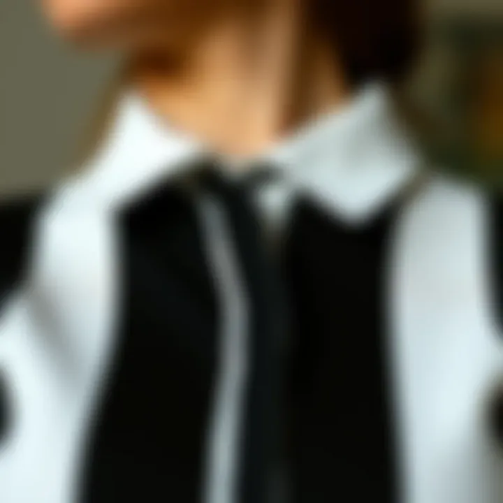 Close-up of black and white striped shirt with a stylish collar