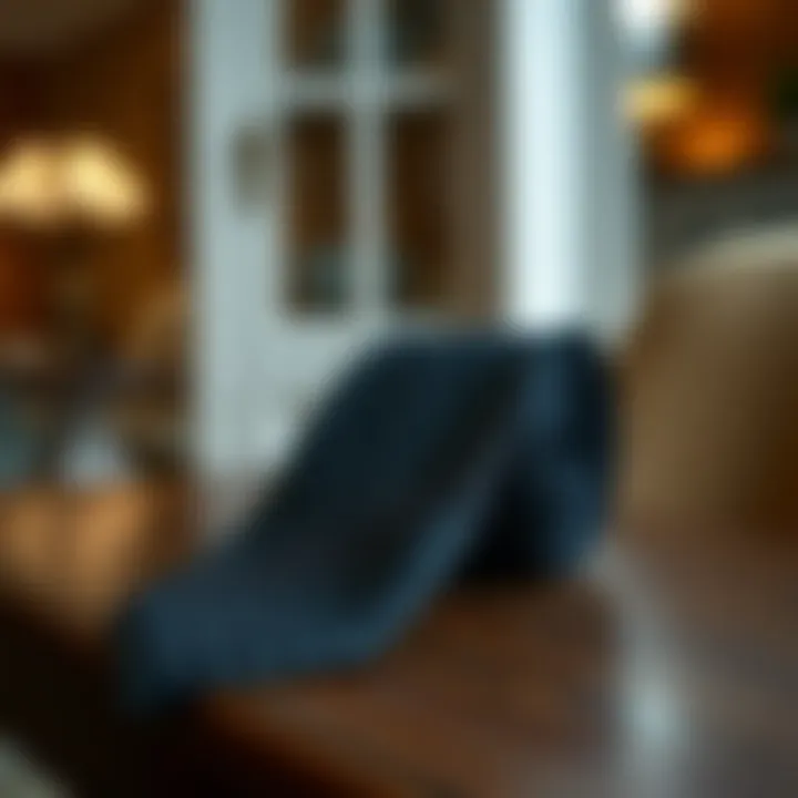 Elegant black patterned tie displayed on a classic wooden table