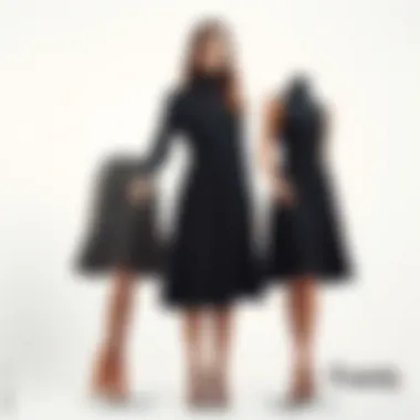 Different fabrics used in black knee-length dresses