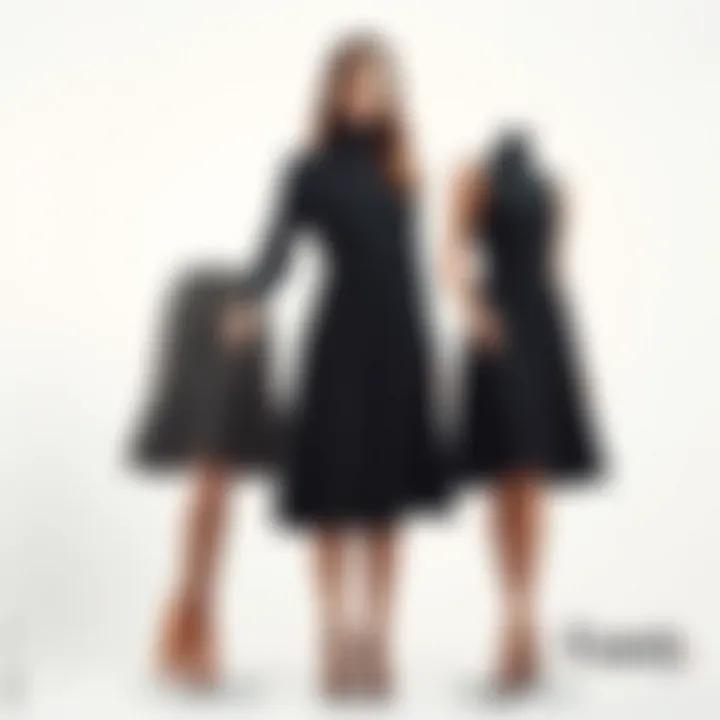 Different fabrics used in black knee-length dresses