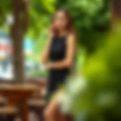 Elegant black dress styled for casual outing