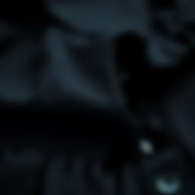 Close-up of fabric textures showcasing black dress and shirt layering