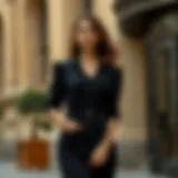 Elegant outfit combination featuring a black dress and a stylish shirt