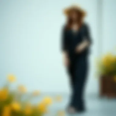 Stylish outfit combination featuring a long chiffon dress with accessories