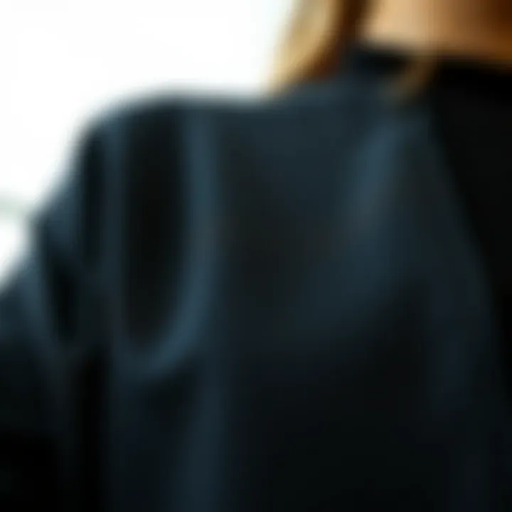 Close-up of fabric details of a black sweat cardigan
