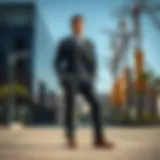 Elegant black suit paired with brown shoes