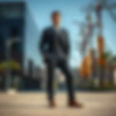 Elegant black suit paired with brown shoes