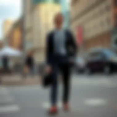 Fashionable black suit in an urban setting