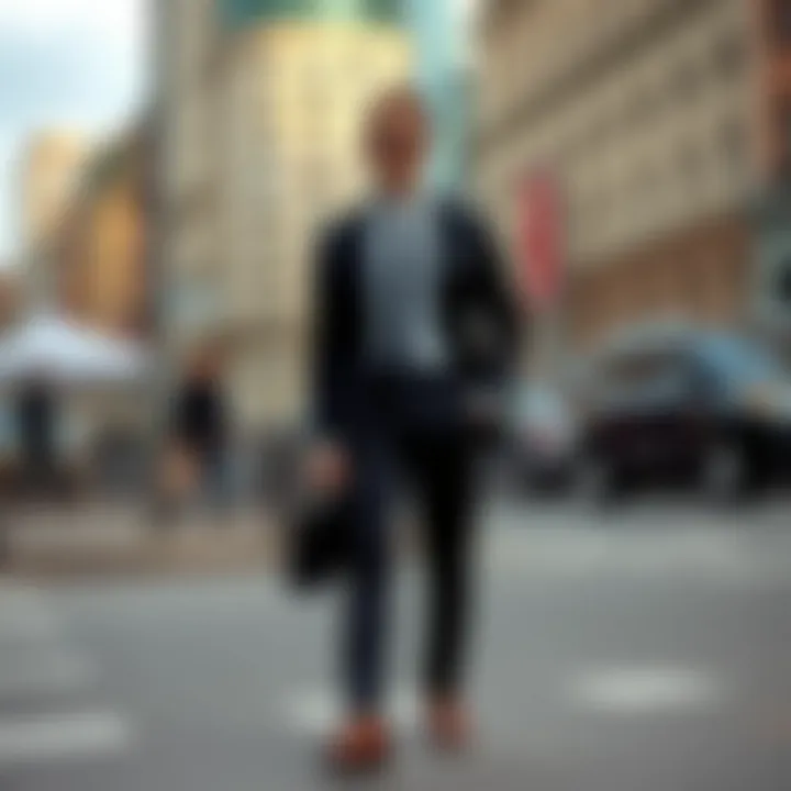 Fashionable black suit in an urban setting