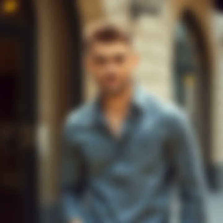 A man wearing a slim fit shirt in a casual setting