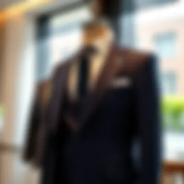 A stylish slim fit suit displayed on a mannequin in a modern setting