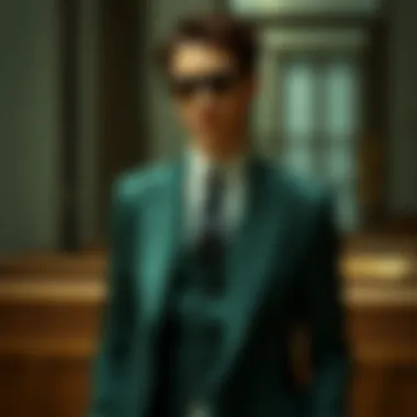 Sophisticated look featuring a green suit in a formal setting